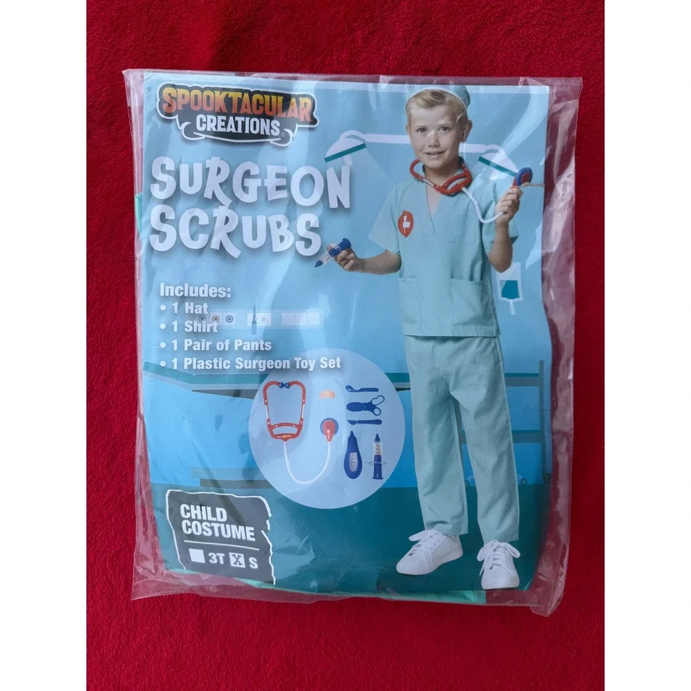 Spooktacular Creations Surgeon Scrubs Kids Size S 5-7 Teal New with Toys